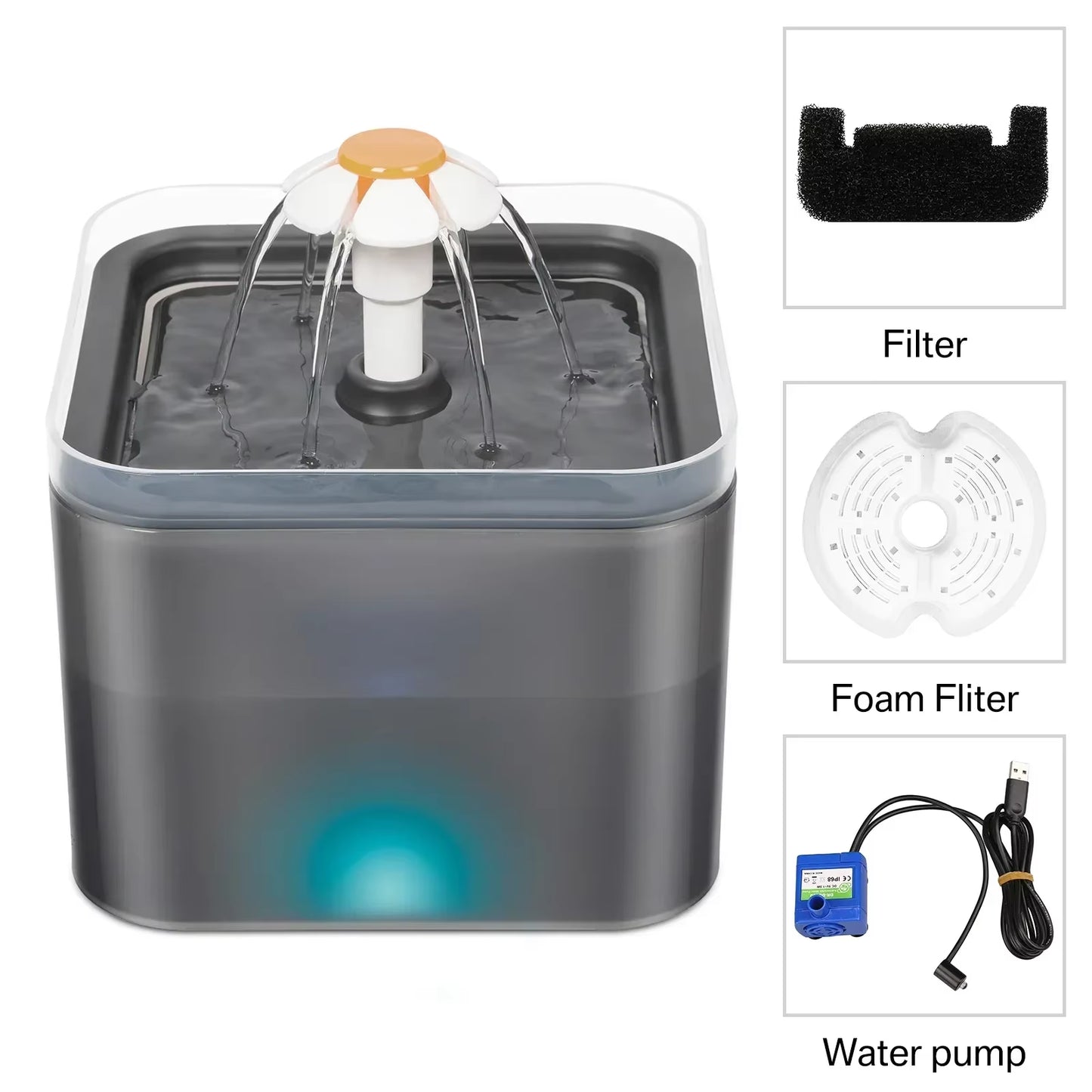 Cat Water Fountain 67Oz/2L for Pet Small Dogs Drinking Ultra Silent with LED Lighting Water Dispenser Automatic Drinking