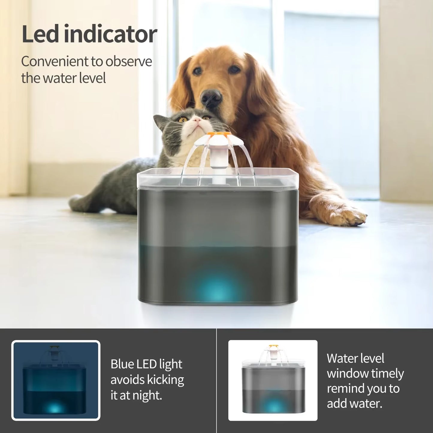 Cat Water Fountain 67Oz/2L for Pet Small Dogs Drinking Ultra Silent with LED Lighting Water Dispenser Automatic Drinking