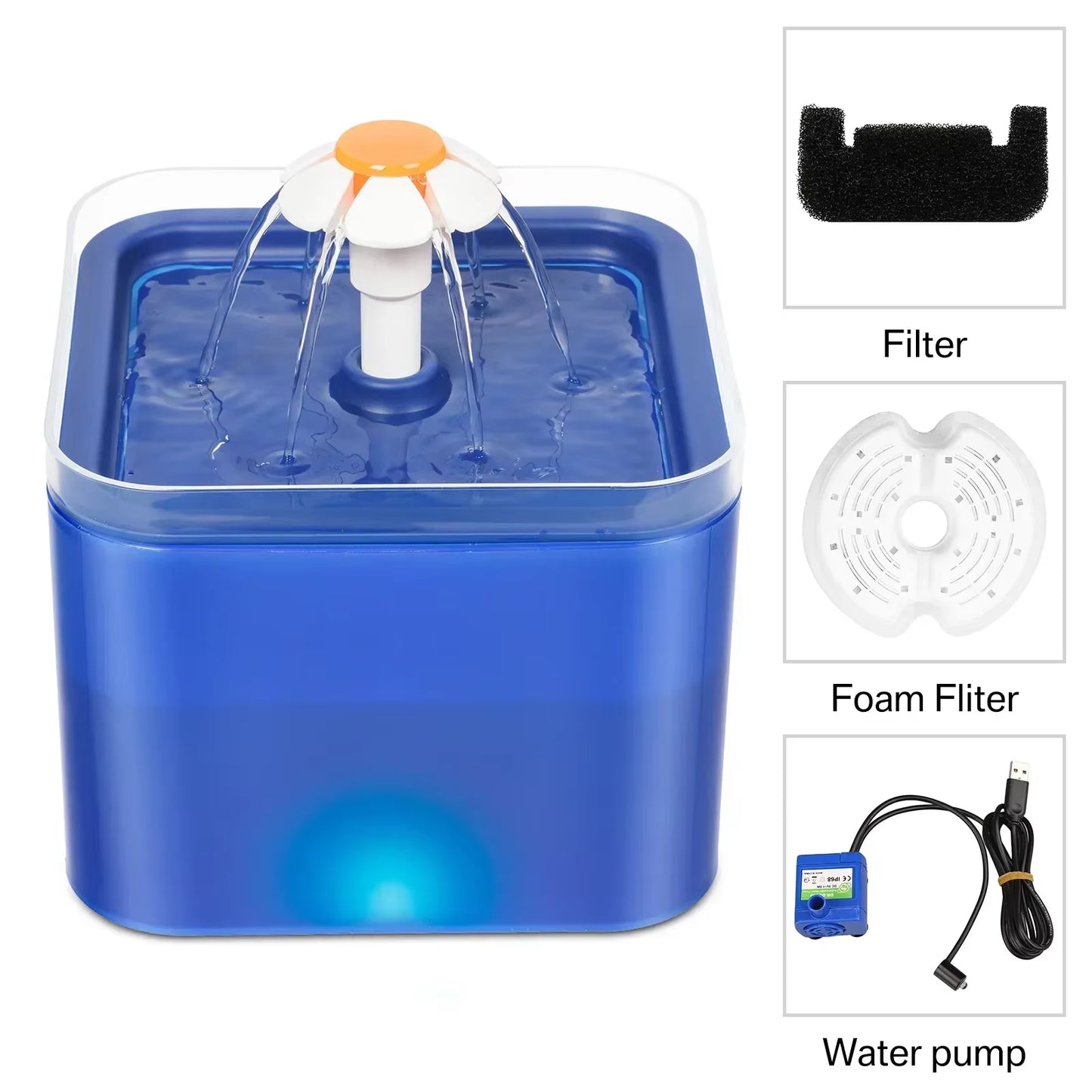 Cat Water Fountain 67Oz/2L for Pet Small Dogs Drinking Ultra Silent with LED Lighting Water Dispenser Automatic Drinking