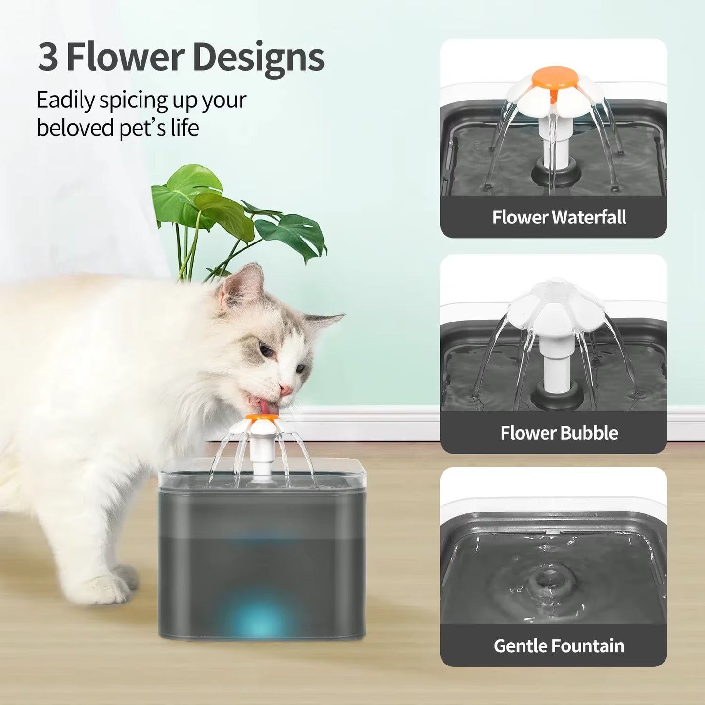 Cat Water Fountain 67Oz/2L for Pet Small Dogs Drinking Ultra Silent with LED Lighting Water Dispenser Automatic Drinking