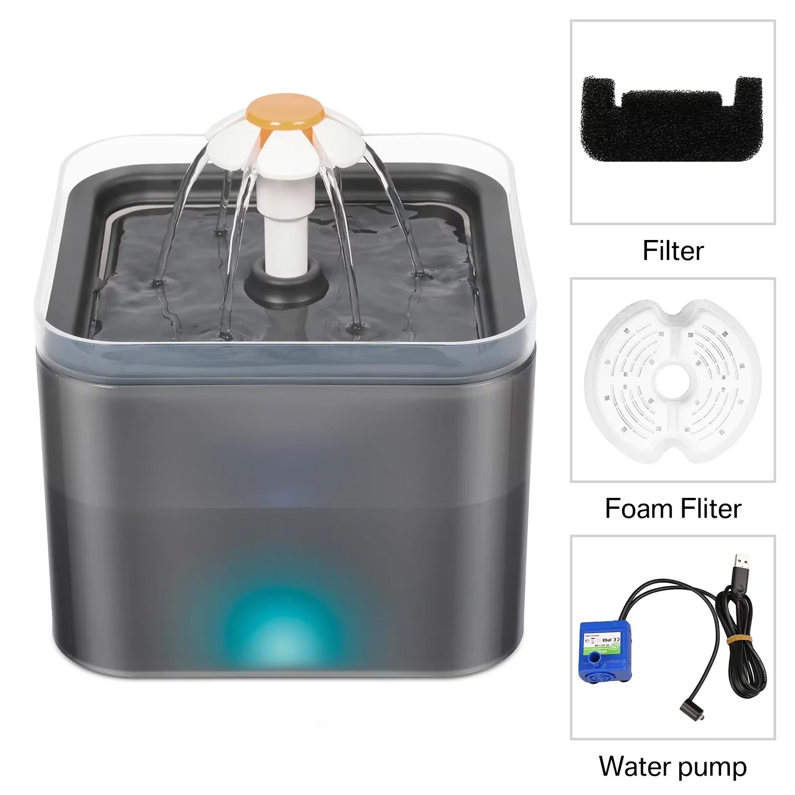 Cat Water Fountain 67Oz/2L for Pet Small Dogs Drinking Ultra Silent with LED Lighting Water Dispenser Automatic Drinking